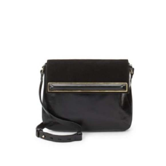 Halston Two Way Black Suede And Black Leather Cross Body Bag - Picture 1 of 4